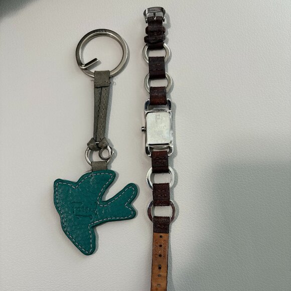 Fossil Watch with Brown Leather Band and Fossil Leather Key Fob - Picture 2 of 9